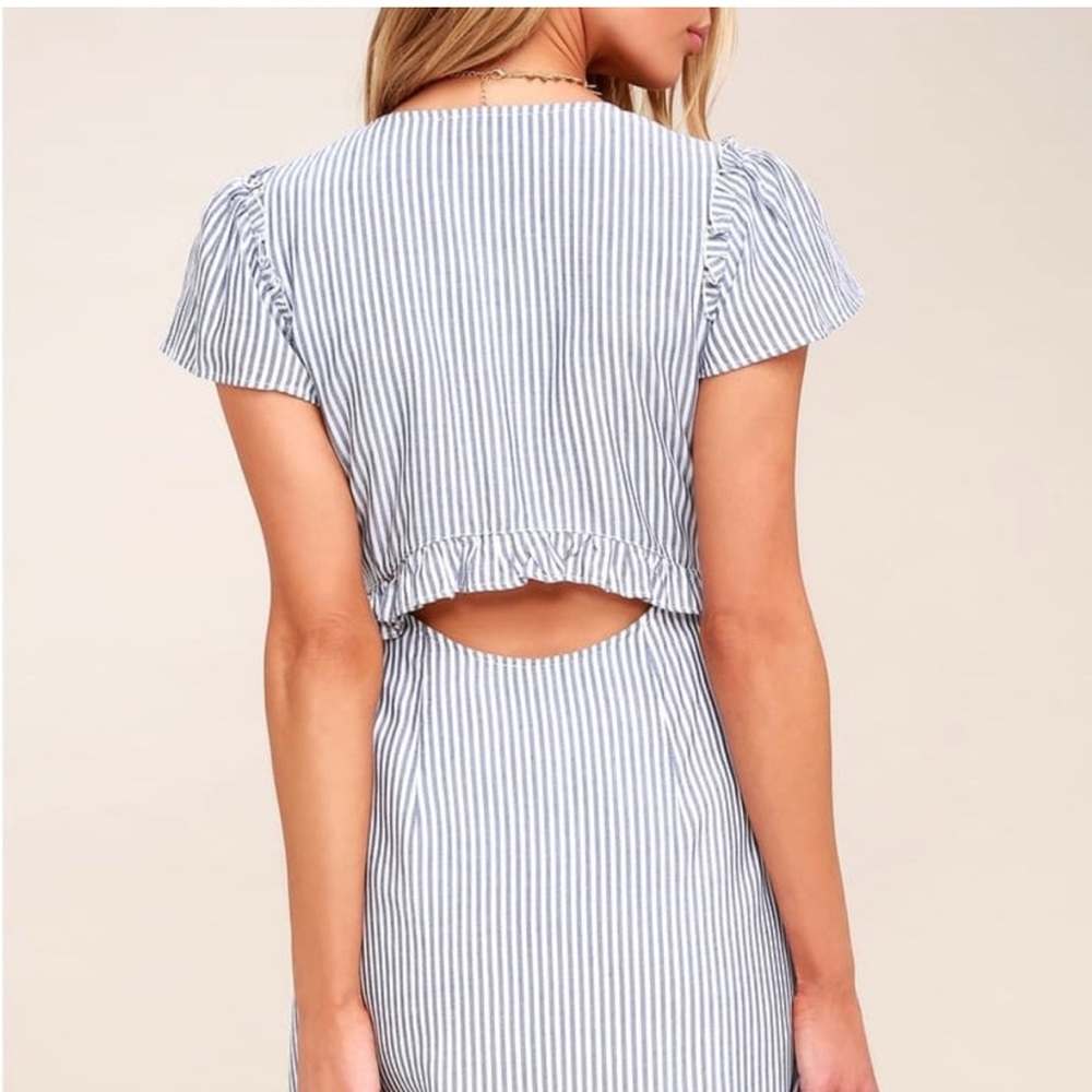 Navy Blue and White Striped Tie-Front Dress - Picture 3 of 5